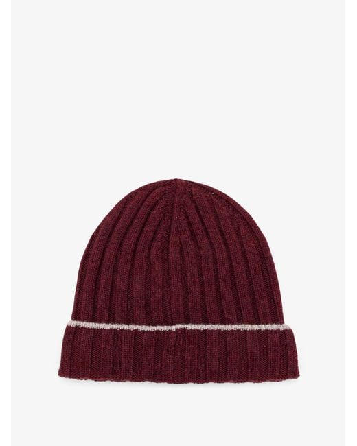 Brunello Cucinelli Red Cashmere Beanie for men