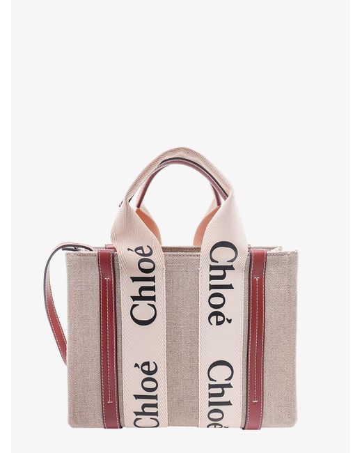Chloé Pink Woody Linen And Leather Tote Bag
