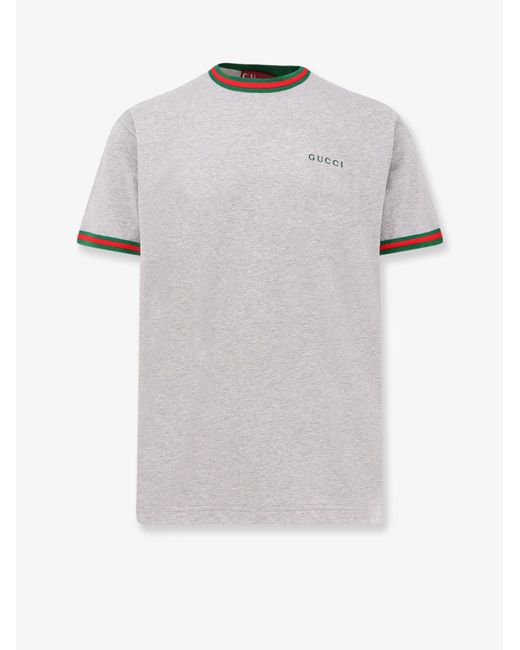 Gucci White Cotton T-Shirt With Web Detail for men