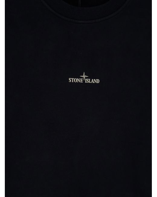 Stone Island Blue Organic Cotton Sweatshirt With Logo Print for men
