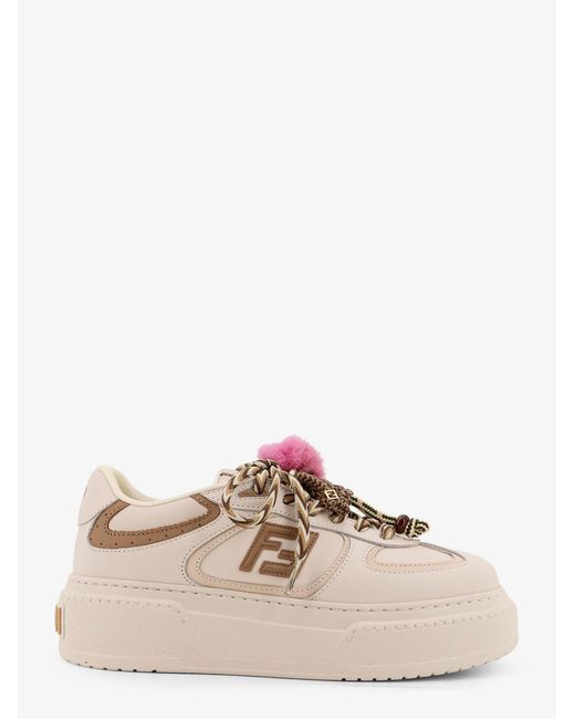 Match Leather Platform Sneakers With Charms-Donna di Fendi in Natural