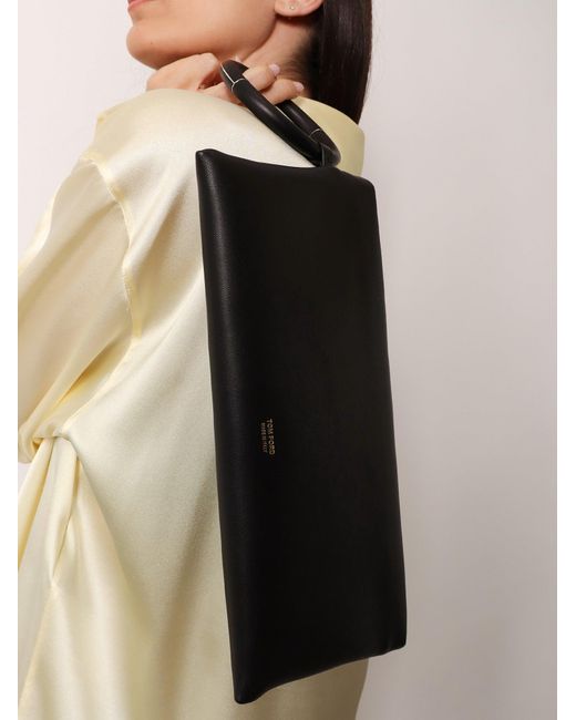 Aura Leather Clutch Bag With Lettering Logo On The Front-Donna di Tom Ford in White