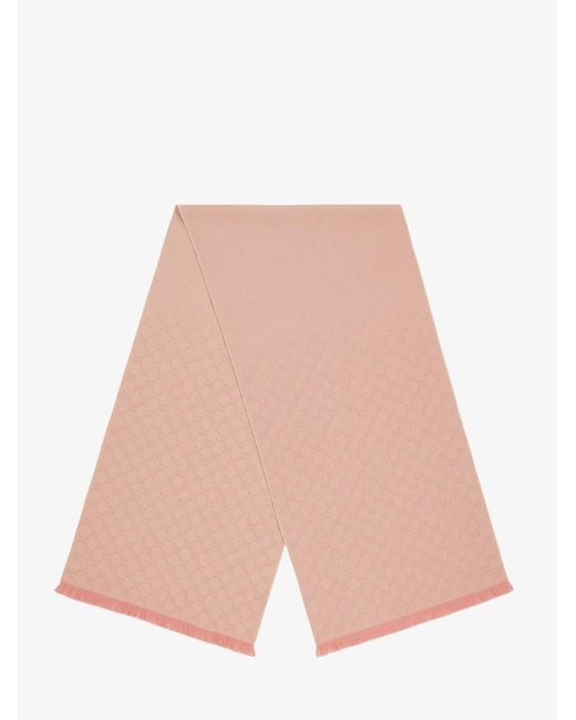 Gucci Pink Jacquard Wool Scarf With Gg Motif