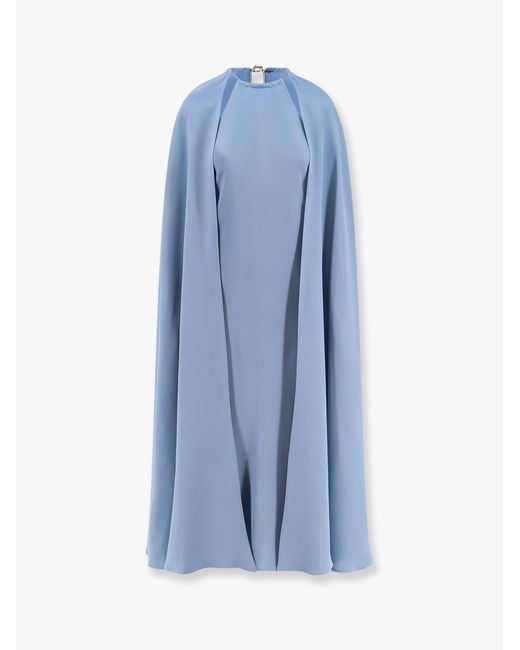 Max Mara Blue Managua Silk Long Dress With Silk Cape And Metal Detail