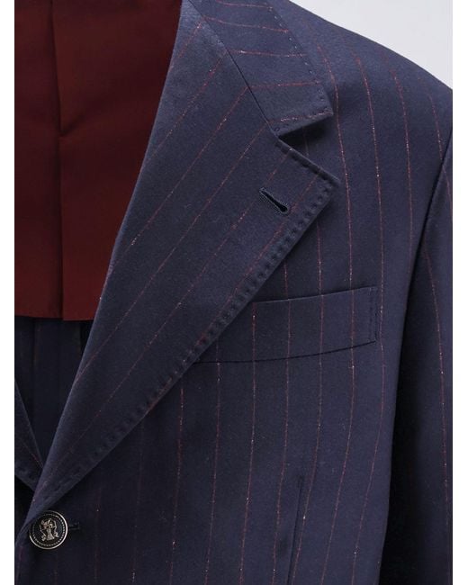 Brunello Cucinelli Blue Virgin Wool Suit With Pinstripe Pattern for men