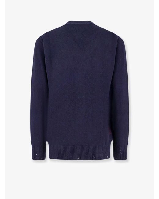 Amaranto Blue Wool And Cashmere Cardigan With Logoed Label for men