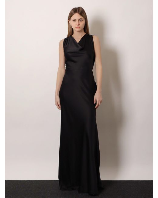 ACTUALEE Black Satin Long Dress
