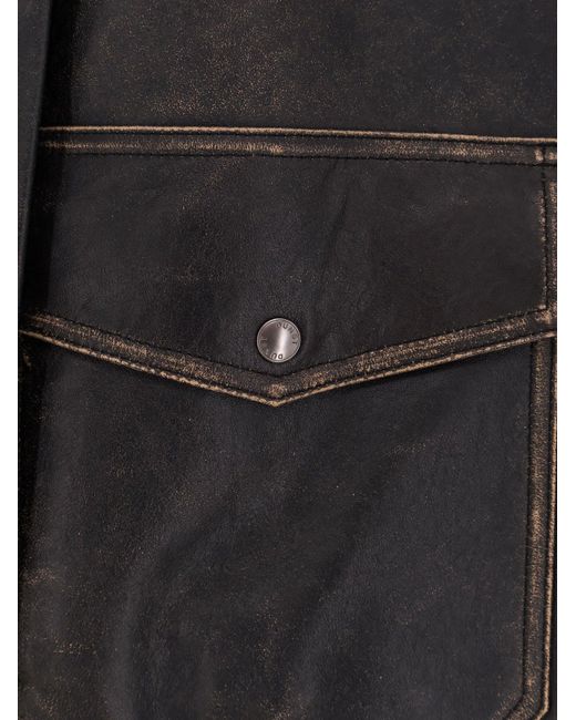 DUNST Black Leather Jacket With Shearling Collar