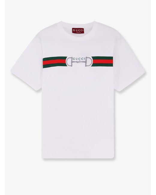 Gucci White Cotton T-Shirt With Frontal Web Band for men