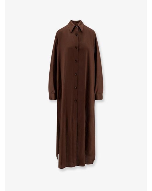 Hevò Brown Arigliano Linen And Viscose Chemisier Dress
