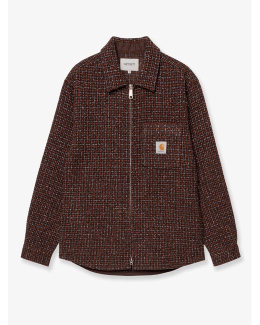 Carhartt Brown Bellamy Shirt Jac Jacket With Logo Patch On The Front for men