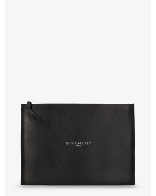 Givenchy Black Leather Clutch Bag With Lettering Logo On The Front for men