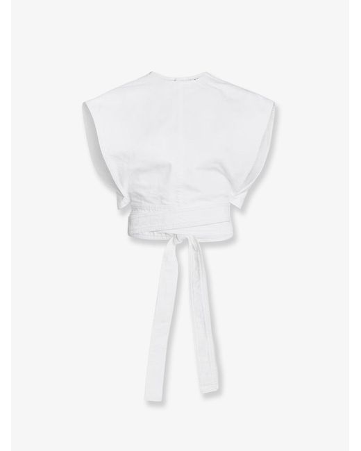 Alaïa White Cotton Crop Fit Belted Top