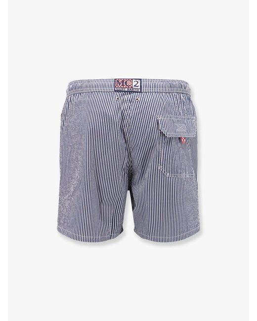 Mc2 Saint Barth Blue Patmos Nylon Swim Trunk With Seersucker Stripes Print for men