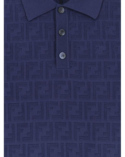Fendi Blue Ff Cotton Polo Shirt for men