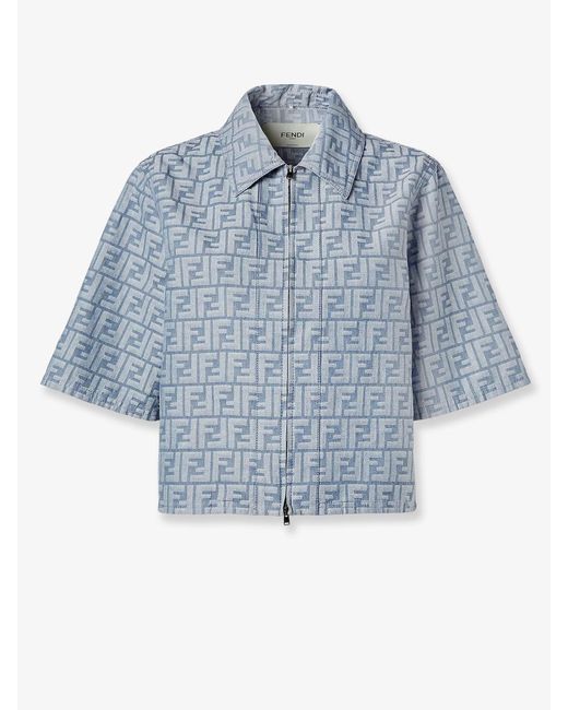 Fendi Blue Ff Cotton And Linen Shirt/Jacket