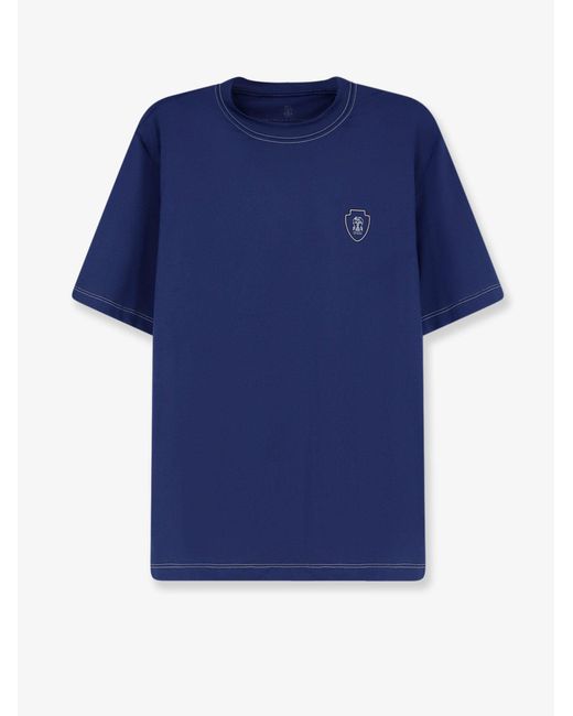 Brunello Cucinelli Blue Technical Nylon T-Shirt With Front Logo for men