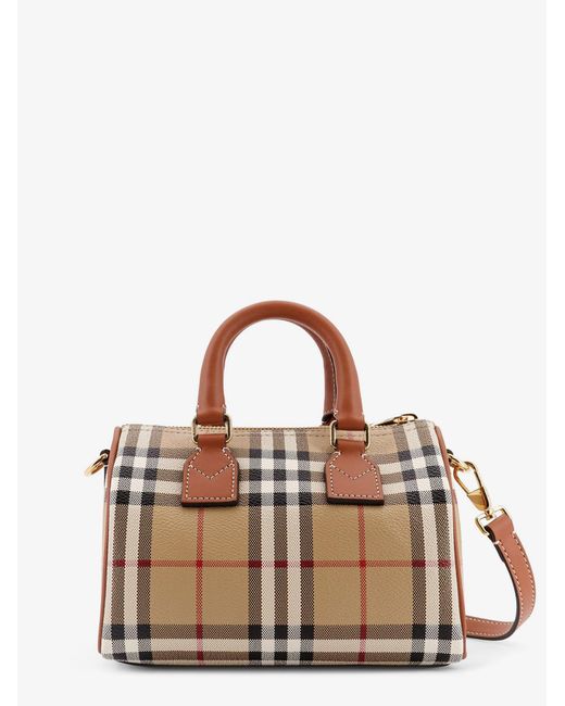 Burberry Brown Coated Canvas Crossbody Bag With Check Pattern