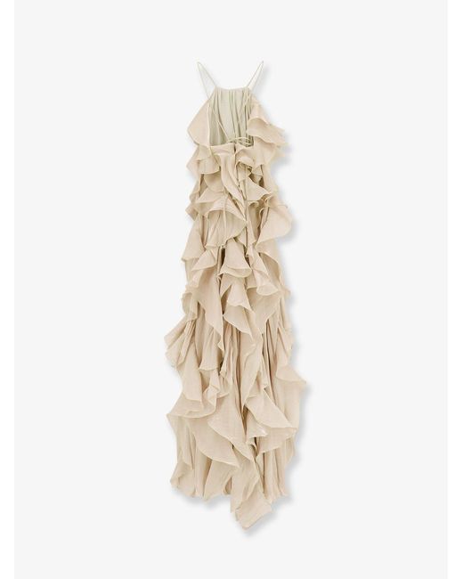 ACTUALEE White Long Dress With Ruffles