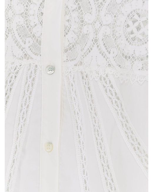Semicouture White Cotton Shirt With Lace Inserts