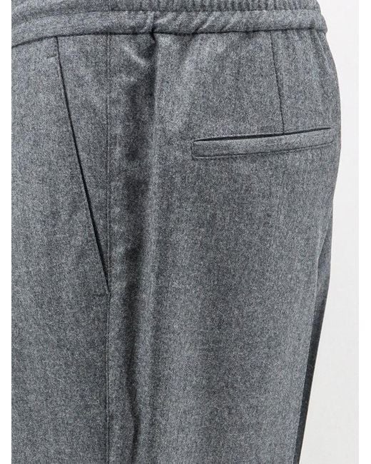 Brunello Cucinelli Gray Virgin Wool Trousers With Adjustable Drawstring for men