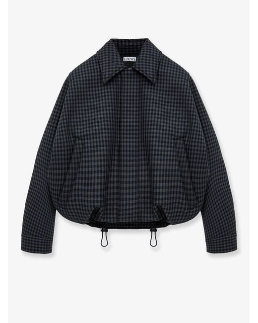 Loewe Blue Lightweight Wool Jacket With A Check Pattern