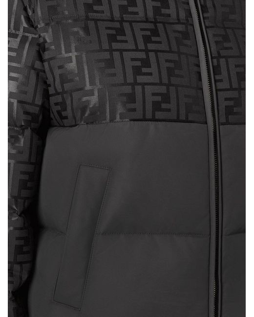 Fendi Black Down Jacket With Ff Jacquard Insert