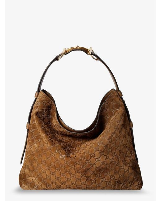 Gucci Brown Beatrix Suede Shoulder Bag With All-Over Gg Logo