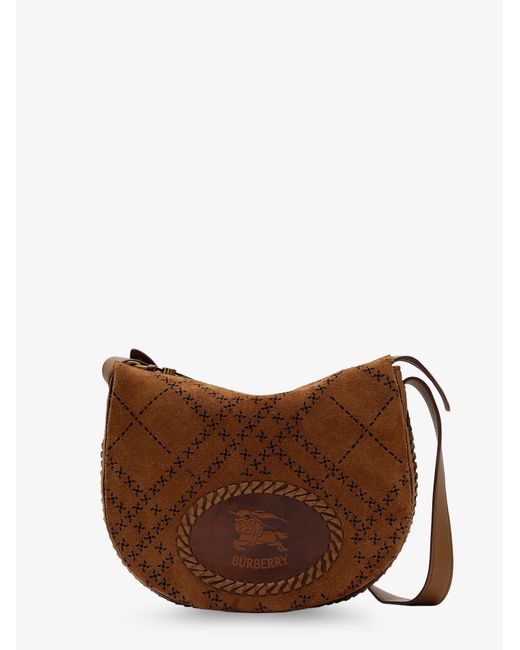 Burberry Brown Tavistock Suede Crossbody Bag With Perforated Pattern