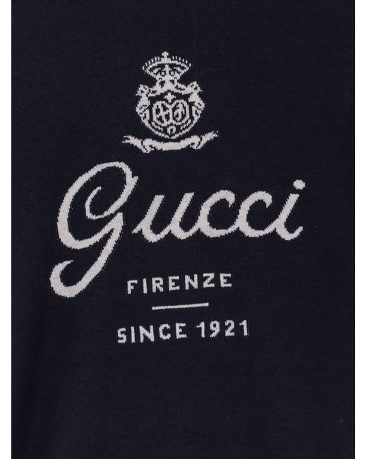 Gucci Blue Silk And Linen Sweater With Firenze Since 1921 Inlay for men