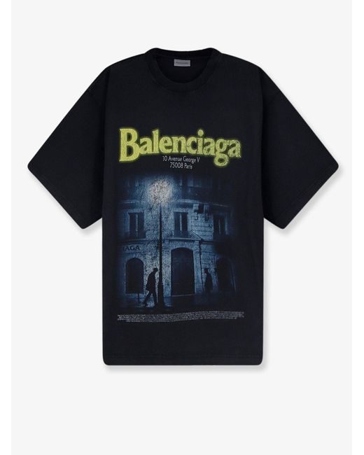Balenciaga Black Cotton T-Shirt With Front Logo Print