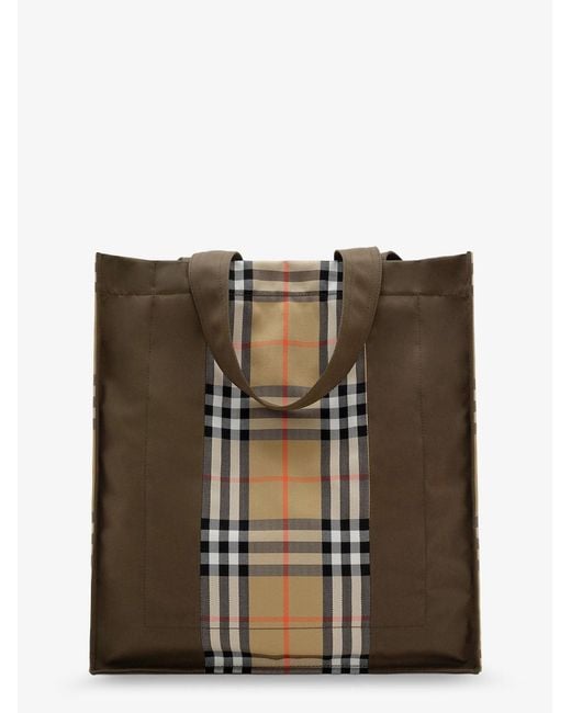 Burberry Brown Tote Trench Check Canvas Shoulder Bag With Suede Logo Label On The Front for men