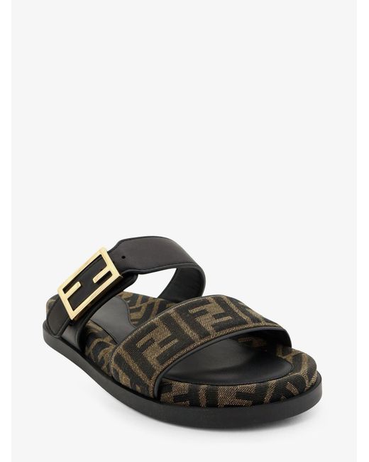 Fendi Black Feel Ff Fabric Sandals