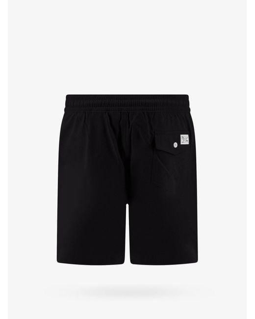 Polo Ralph Lauren Black Recycled Nylon Swim Trunks With Embroidered Logo for men