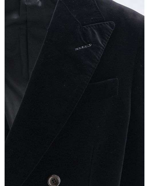 Tom Ford Blue Double-Breasted Velvet Blazer for men