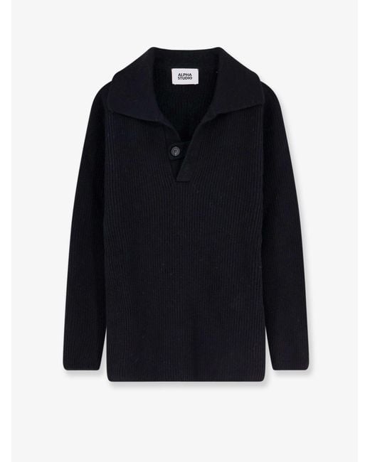 Alpha Studio Blue Wool Polo Sweater for men