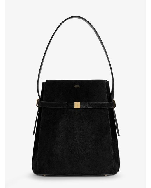 Totême  Black Suede Shoulder Bag With Metal Detail On The Front