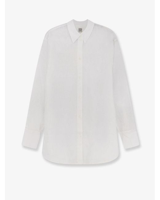 Totême White Oversized Summer Cotton And Linen Shirt