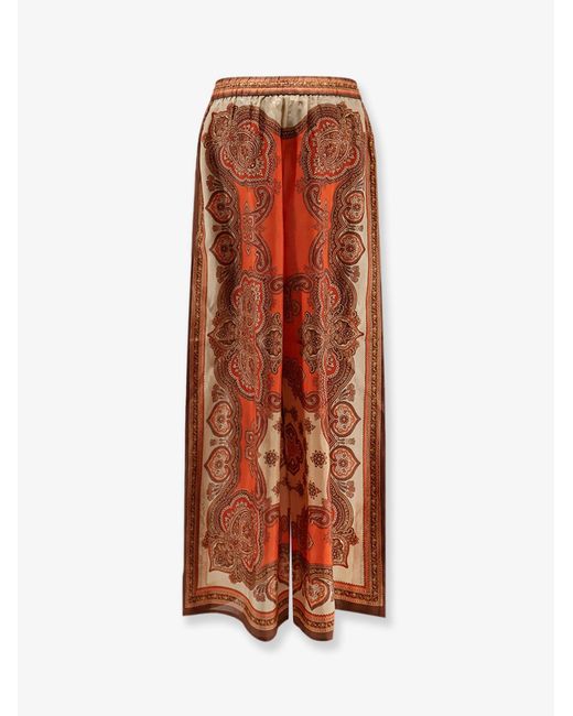 Zimmermann Brown Mahon Silk Trousers With Paisley Print