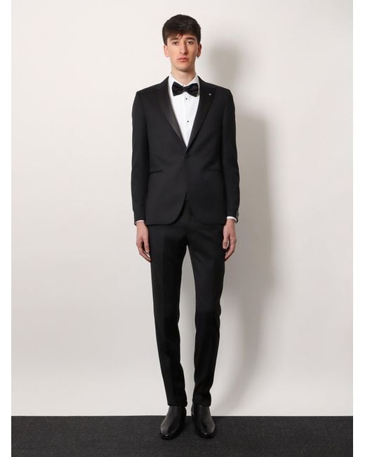 Tagliatore Blue Virgin Wool Tuxedo With Iconic Brooch for men