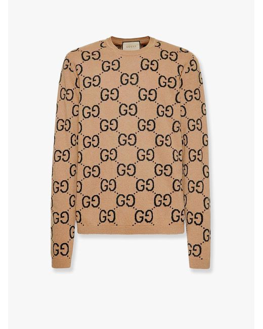 Gucci Natural Wool Sweater With All-Over Gg Motif for men