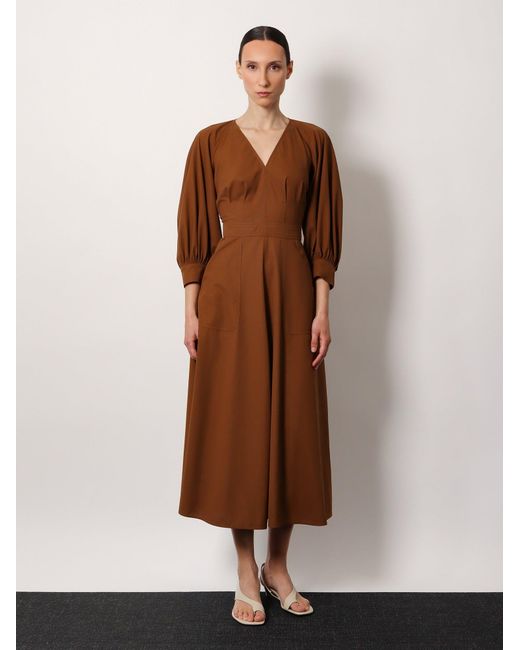 Max Mara Brown Pedaggi Cotton Midi Dress