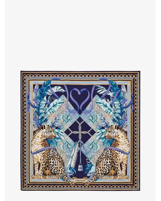 Ferragamo Blue Felindra Silk Foulard