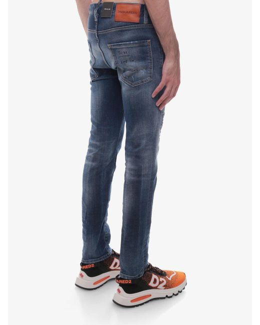 DSquared² Blue Leather Closure With Metal Buttons Jeans for men