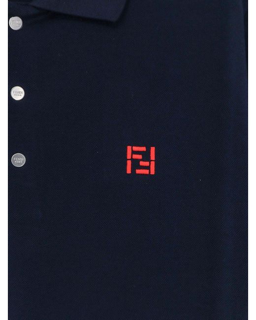 Fendi Blue Cotton Polo Shirt for men