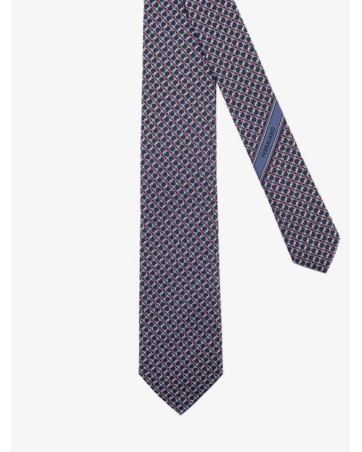 Ferragamo Blue Crema Silk Tie With Intreccio Print for men