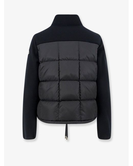 Moncler Black Nylon Down Jacket With Virgin Wool Inserts