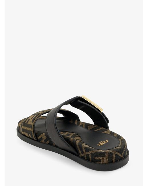 Fendi Black Feel Ff Fabric Sandals