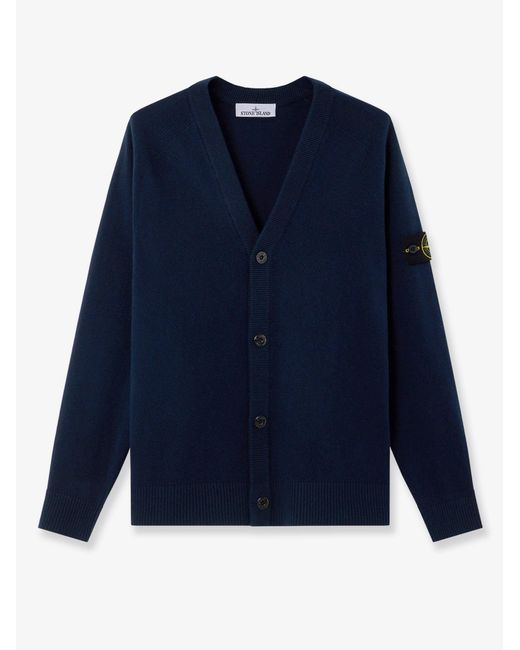 Stone Island Blue Certified Virgin Wool Cardigan for men