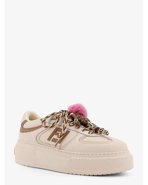 Match Leather Platform Sneakers With Charms-Donna di Fendi in Natural